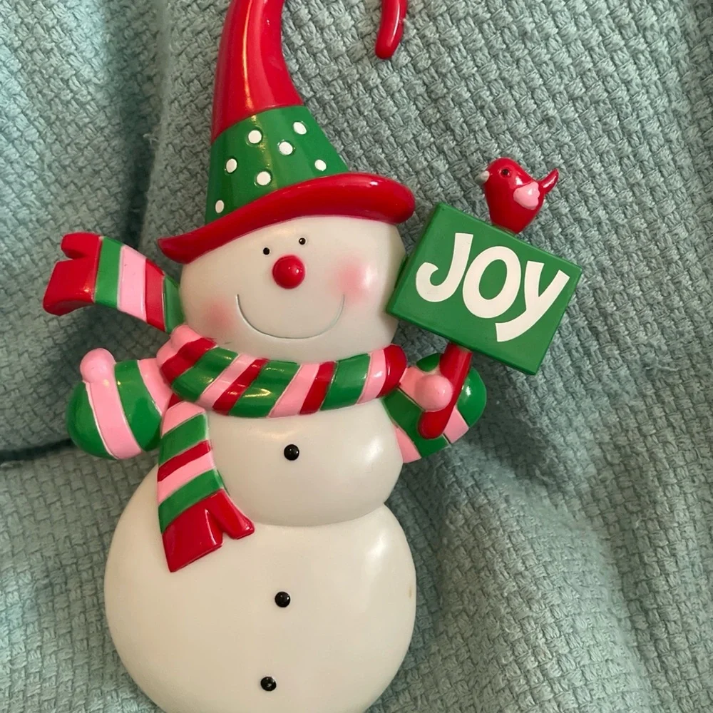 Plastic Snowman Door Hanger JSNY Joy Vintage Christmas Holiday Decoration